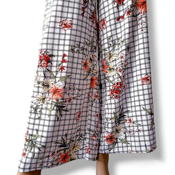 Common Crush Floral Windowpane High Waist, Wide Leg,  Criss Cross Overall Pants - Picture 2 of 8